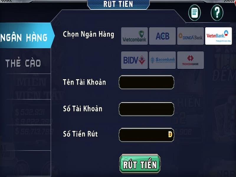 Hướng dẫn rút tiền B52club thông qua ngân hàng